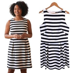 Lauren Ralph Lauren Navy White Striped Sleeveless Fit & Flare Dress Size 14